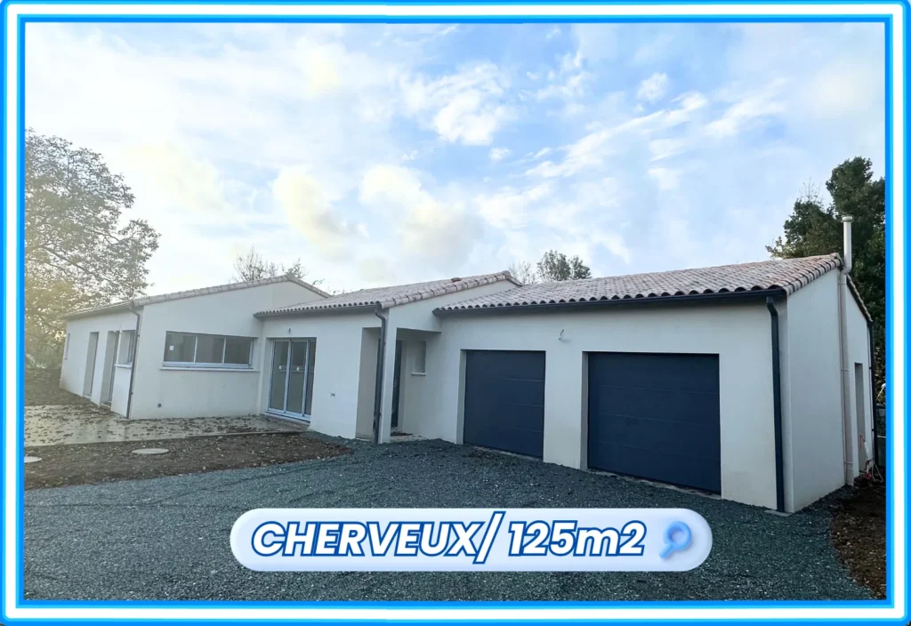 Maison traditionnelle terminée avec terrasse et baies vitrées