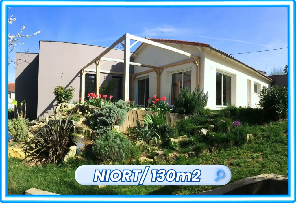 Maison rénovée 130m2 avec pergola bois et jardin paysager