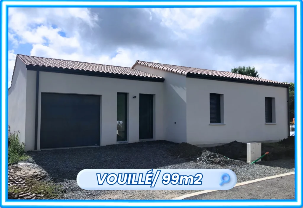 Maison neuve terminée façade avant avec garage intégré